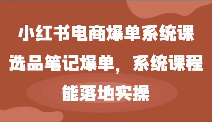小红书电商爆单系统课-选品笔记爆单，系统课程，能落地实操-钞能力网全创