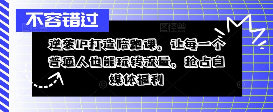 逆袭IP打造陪跑课，让每一个普通人也能玩转流量，抢占自媒体福利-钞能力网全创