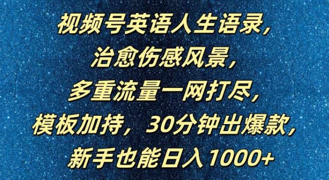 视频号英语人生语录，多重流量一网打尽，模板加持，30分钟出爆款，新手也能日入1000+【揭秘】-钞能力网全创
