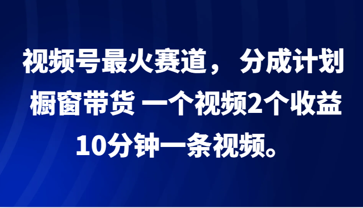 视频号最火赛道， 分成计划， 橱窗带货，一个视频2个收益，10分钟一条视频。-钞能力网全创