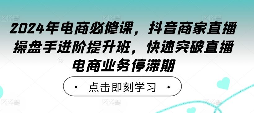 2024年电商必修课，抖音商家直播操盘手进阶提升班，快速突破直播电商业务停滞期-钞能力网全创