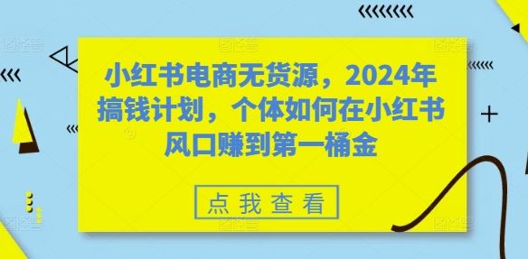 小红书电商无货源，2024年搞钱计划，个体如何在小红书风口赚到第一桶金-钞能力网全创