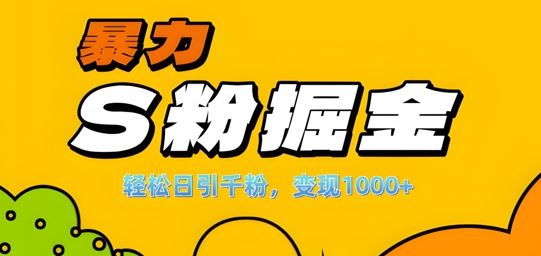 单人单机日引千粉，变现1k+，S粉流量掘金计划攻略【揭秘】-钞能力网全创