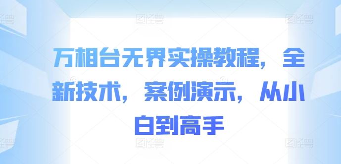 万相台无界实操教程，全新技术，案例演示，从小白到高手-钞能力网全创