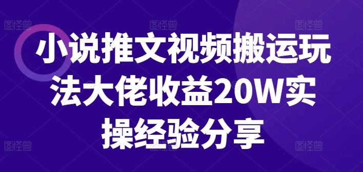 小说推文视频搬运玩法大佬收益20W实操经验分享-钞能力网全创