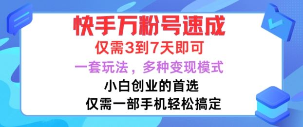 快手万粉号速成，仅需3到七天，小白创业的首选，一套玩法，多种变现模式【揭秘】-钞能力网全创