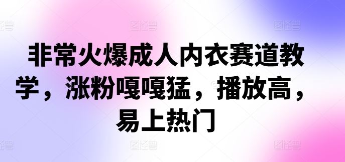 非常火爆成人内衣赛道教学，​涨粉嘎嘎猛，播放高，易上热门-钞能力网全创