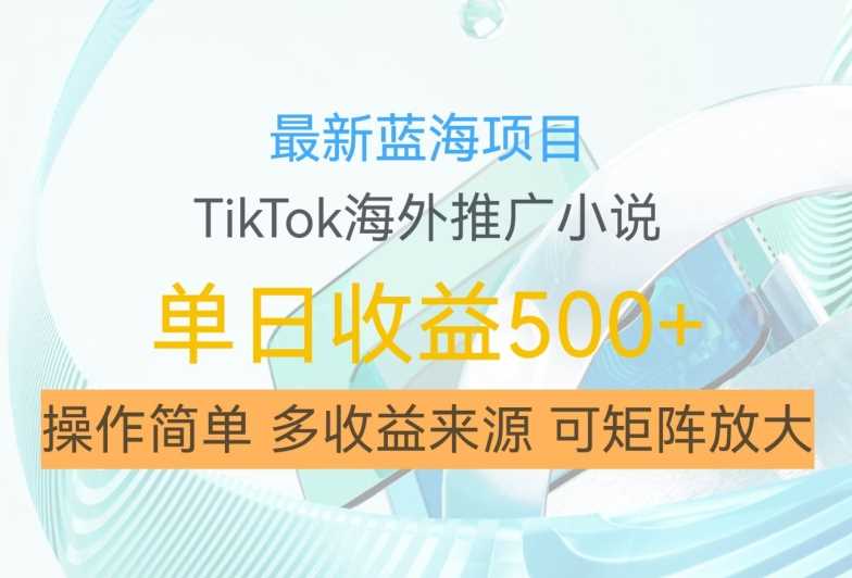 最新蓝海项目，利用tiktok海外推广小说赚钱佣金，简单易学，日入500+，可矩阵放大【揭秘】-钞能力网全创