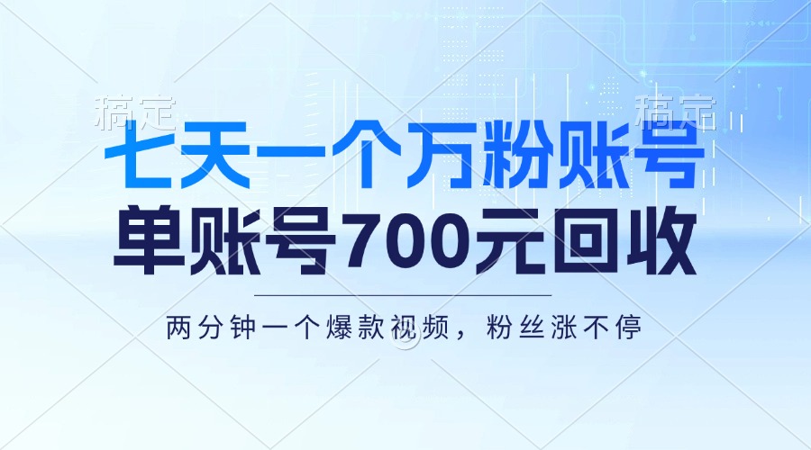 （13062期）七天一个万粉账号，新手小白秒上手，单账号回收700元，轻松月入三万＋-钞能力网全创