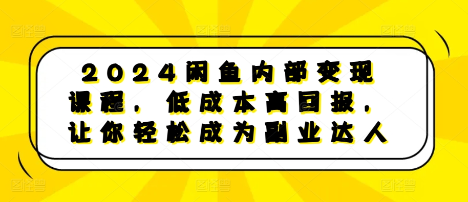 2024闲鱼内部变现课程，低成本高回报，让你轻松成为副业达人-钞能力网全创