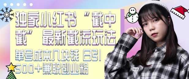 最新小红书截流玩法 独家截中截 单号成本几块钱 日引500+CY粉JZ粉-钞能力网全创