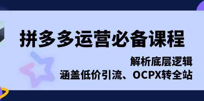 拼多多运营必备课程，解析底层逻辑，涵盖低价引流、OCPX转全站-钞能力网全创