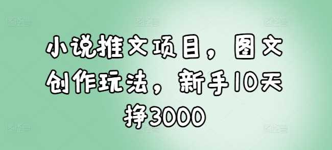小说推文项目，图文创作玩法，新手10天挣3000-钞能力网全创
