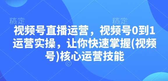 视频号直播运营，视频号0到1运营实操，让你快速掌握(视频号)核心运营技能-钞能力网全创