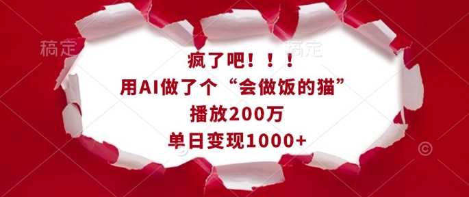疯了吧！用AI做了个“会做饭的猫”，播放200万，单日变现1k-钞能力网全创
