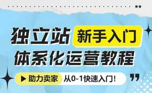 独立站新手入门体系化运营教程，助力独立站卖家从0-1快速入门!-钞能力网全创
