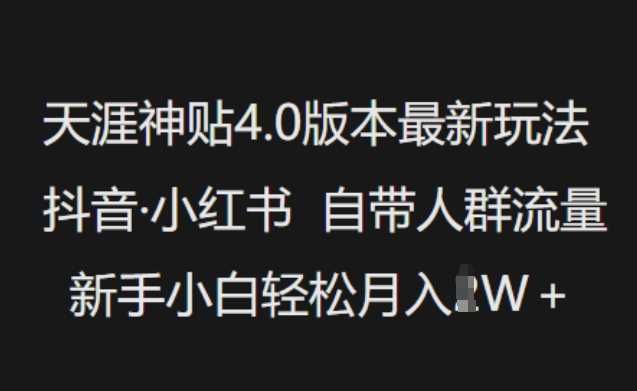 天涯神贴4.0版本最新玩法，抖音·小红书自带人群流量，新手小白轻松月入过W-钞能力网全创