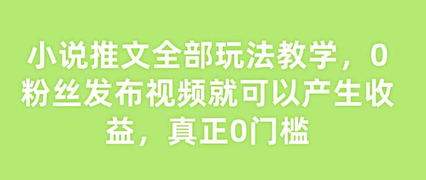 小说推文全部玩法教学，0粉丝发布视频就可以产生收益，真正0门槛-钞能力网全创
