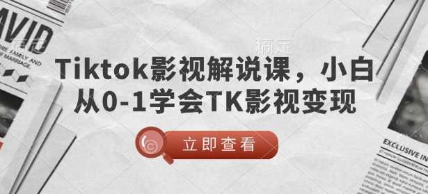 TikTok影视解说课，小白从0-1学会TK影视变现-钞能力网全创