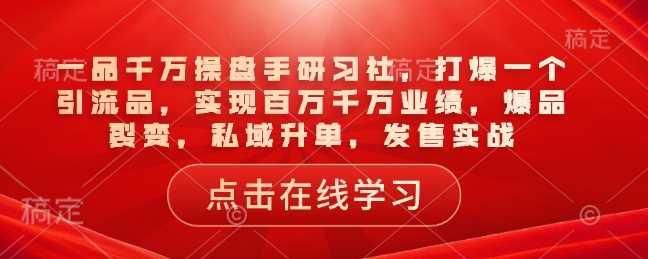 一品千万操盘手研习社，打爆一个引流品，实现百万千万业绩，爆品裂变，私域升单，发售实战-钞能力网全创
