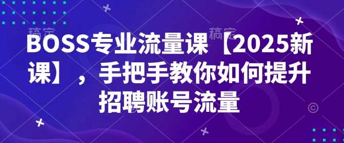 BOSS专业流量课【2025新课】，手把手教你如何提升招聘账号流量-钞能力网全创