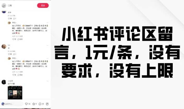 小红书评论区留言，1元条，没有要求，没有上限-钞能力网全创