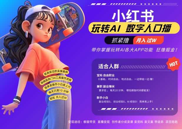 小红书数字人暴力起号，AI改写文案，再也不用费劲录口播，流量火爆月入破W轻松拿捏-钞能力网全创