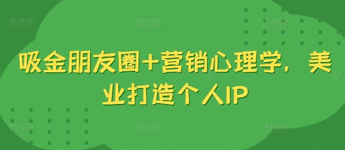 吸金朋友圈+营销心理学，美业打造个人IP-钞能力网全创