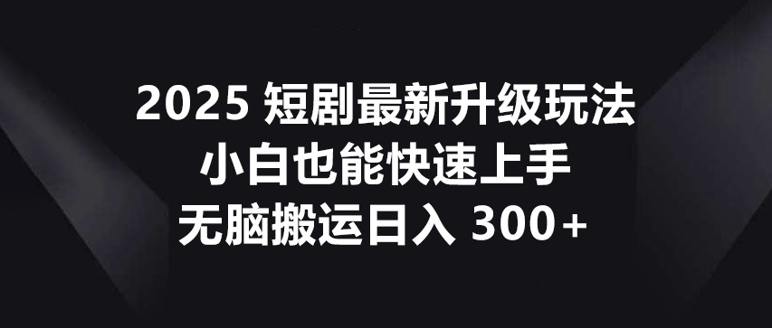2025短剧最新升级玩法，小白也能快速上手，无脑搬运日入300+-钞能力网全创