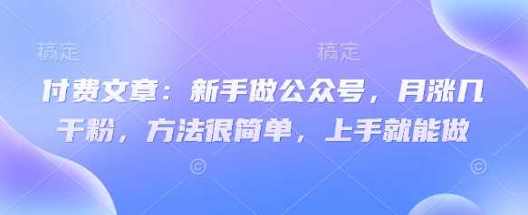 付费文章：新手做公众号，月涨几干粉，方法很简单，上手就能做-钞能力网全创