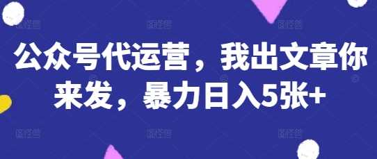 公众号代运营，我出文章你来发，暴力日入5张+【揭秘】-钞能力网全创