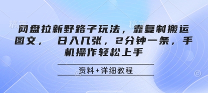 网盘拉新野路子玩法，靠复制搬运图文， 日入几张，2分钟一条，手机操作轻松上手-钞能力网全创