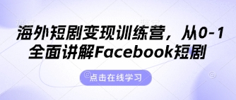 海外短剧变现训练营，从0-1全面讲解Facebook短剧-钞能力网全创