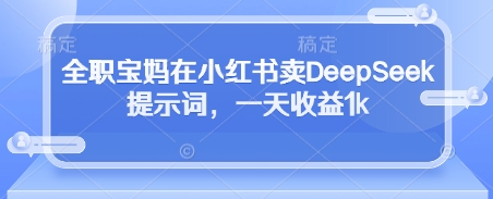 全职宝妈在小红书卖DeepSeek提示词，一天收益1k-钞能力网全创