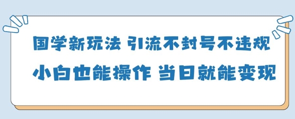 国学新玩法，引流不封号不违规小白也能操作，当日就能变现-钞能力网全创