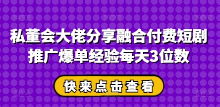私董会大佬分享融合付费短剧推广爆单经验每天3位数-钞能力网全创
