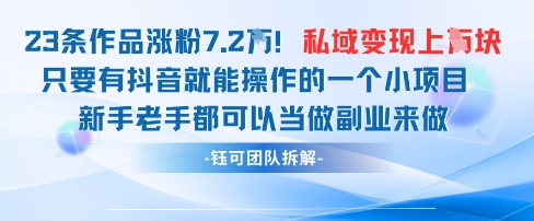 抖音私域项目23条作品涨粉7.2W，私域变现1W-钞能力网全创
