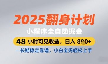 2025小程序全自动掘金，48 小时可见收益，日入8张，长期稳定靠谱，小白宝妈轻松上手【揭秘】-钞能力网全创