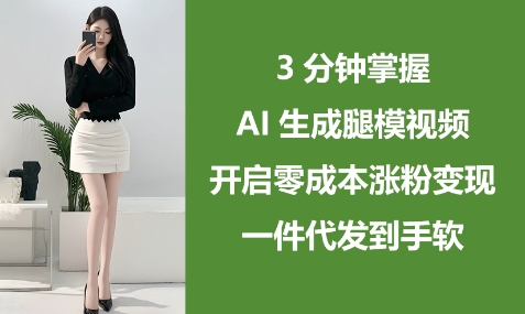 3分钟掌握AI生成腿模视频，开启零成本涨粉变现，一件代发到手软-钞能力网全创