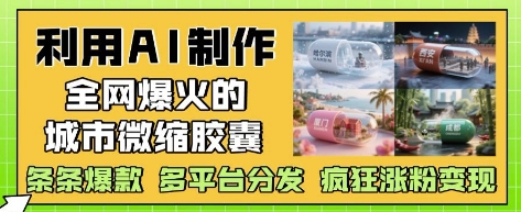 【AI+短视频】利用AI制作全网爆火的城市微缩胶囊，条条爆款， 多平台分发，疯狂涨粉变现-钞能力网全创