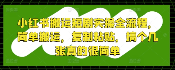 小红书搬运短剧实操全流程，简单搬运，复制粘贴，搞个几张真的很简单-钞能力网全创