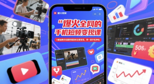 爆火全网的手机短视频变现课，0基础教你拍摄剪辑涨粉运营变现，用一部手机挣钱-钞能力网全创