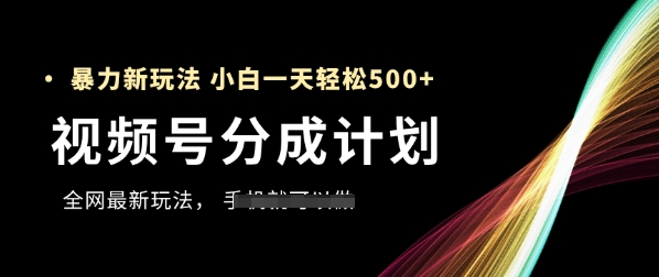 视频号分成计划，全网最暴力玩法，新手一天也能轻松5张+-钞能力网全创