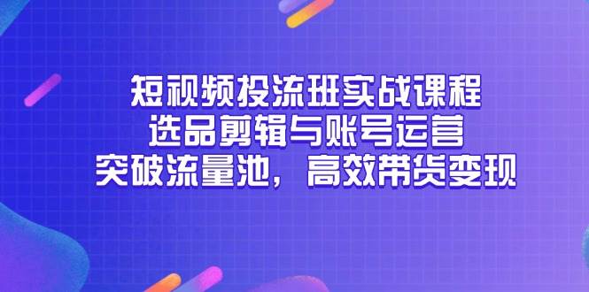（14868期）短视频投流班实战课程，选品剪辑与账号运营，突破流量池，高效带货变现-钞能力网全创