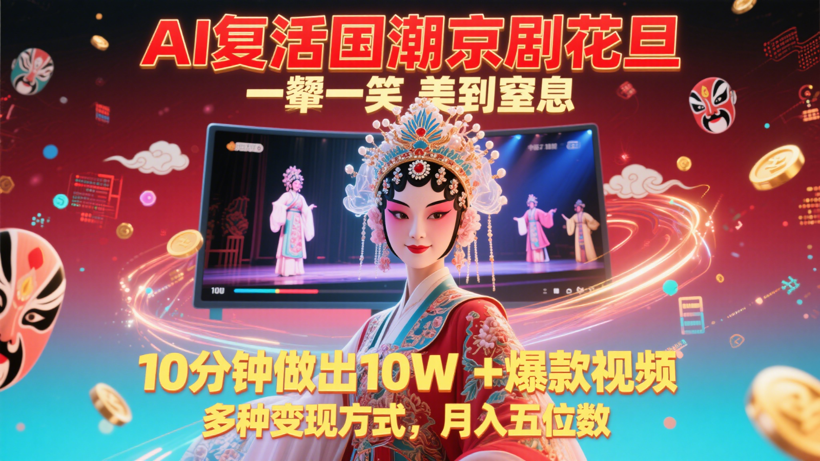 AI复活国潮京剧花旦，一颦一笑美到窒息，10分钟做出10W+爆款视频，多种变现方式-钞能力网全创