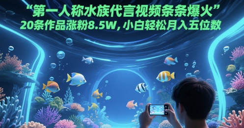 第一人称水族代言视频条条爆火，20条作品涨粉8.5W，小白轻松月入五位数-钞能力网全创