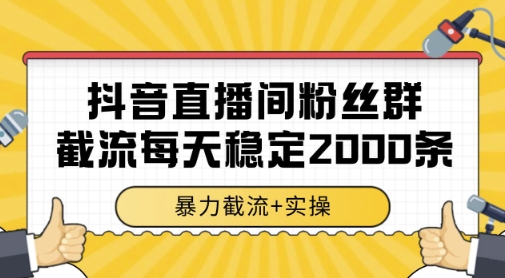 抖音直播间粉丝群暴力截流，一台电脑每天稳定2000条数据，暴力截流+实操 【揭秘】-钞能力网全创