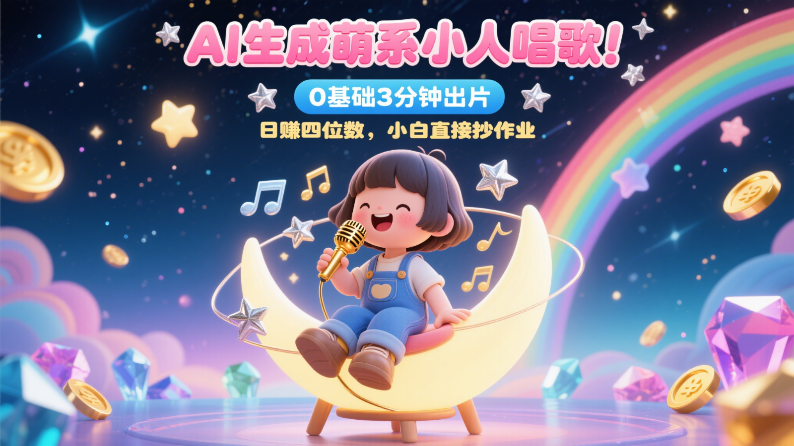 AI生成萌系小人唱歌！0基础3分钟出片，28个作品涨粉9万，日赚四位数，小白直接抄作业-钞能力网全创