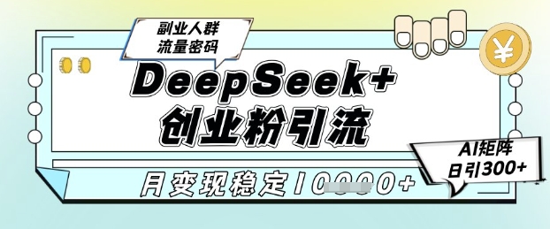 DeepSeek+创业粉精准引流，全新分享课4.0玩法，AI矩阵日引300+，多种变现方式，稳定月入1W-钞能力网全创
