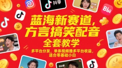 蓝海新赛道，方言搞笑配音全套教学，多平台分发，单条视频撸多平台收益，适合零基础小白-钞能力网全创